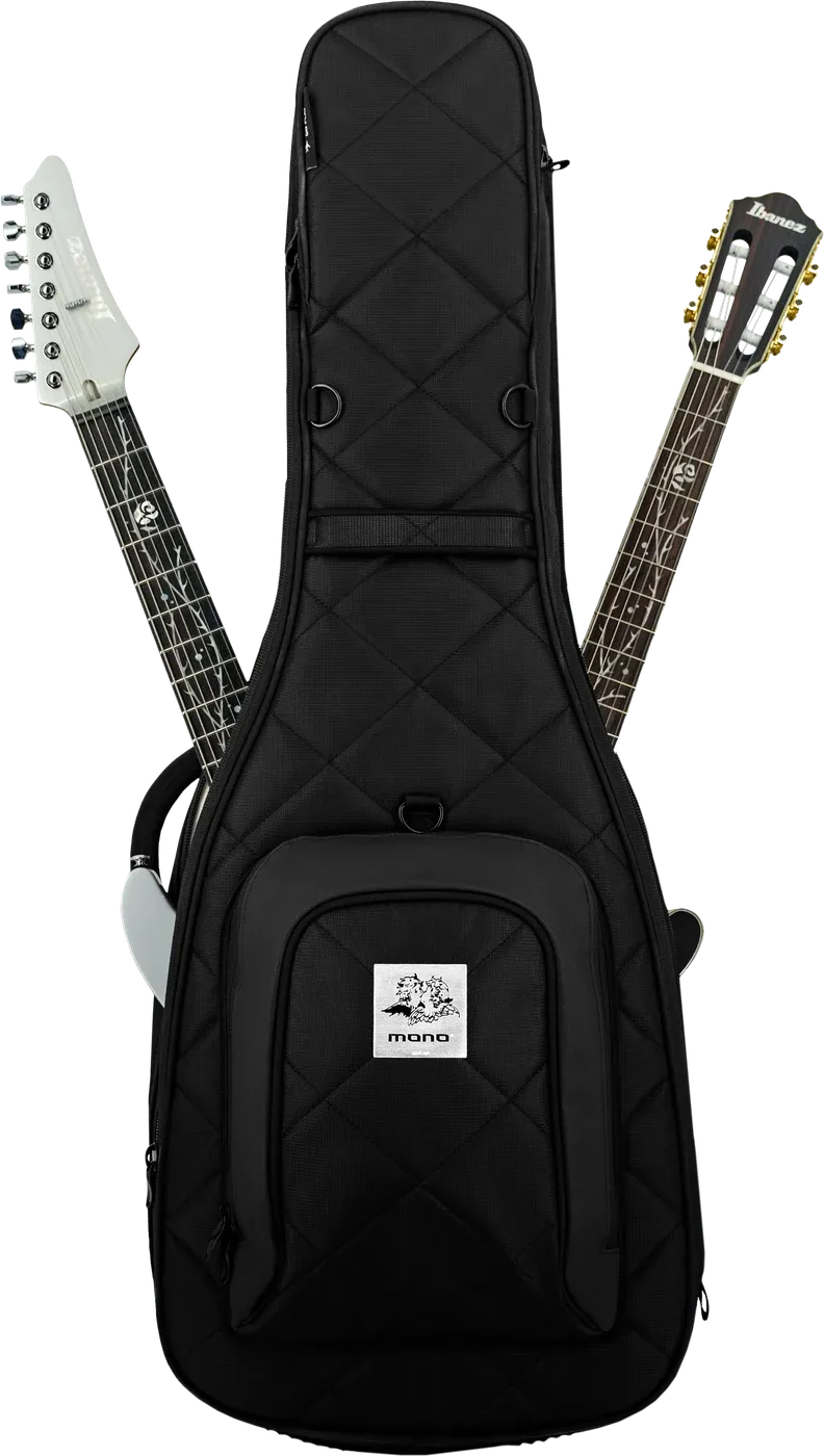 MONO × Tim Henson limited-edition dual case, carrying an electric and a nylon-string guitar